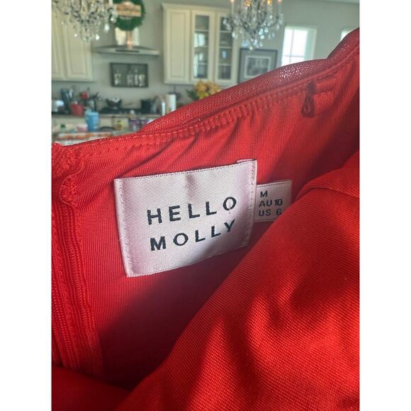 Hello Molly Jungle Queen Midi Dress Red Sweetheart Neckline Size M - Picture 7 of 13
